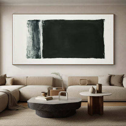 Black and White Textured Rectangle "Raw Simplicity" Painting On Canvas HB278