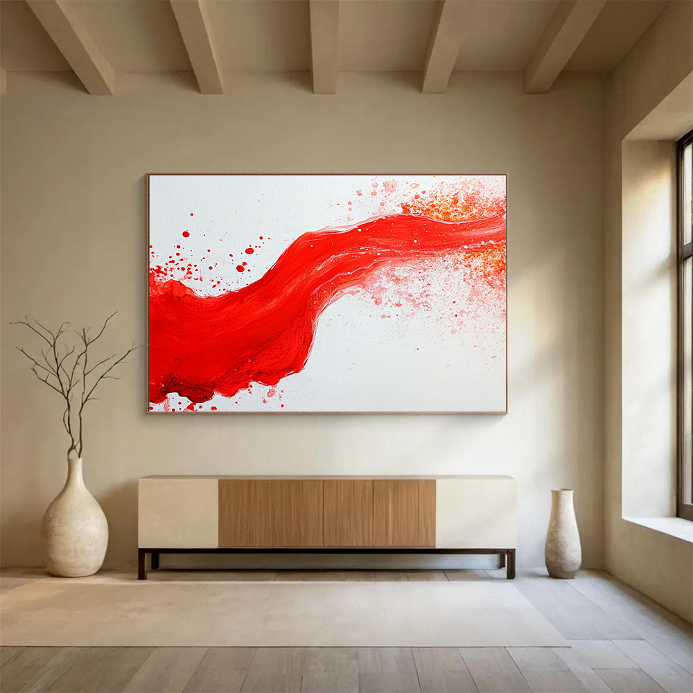 “Red Wave Splash” - Red, White, Abstract Wave Painting On Canvas HB0752