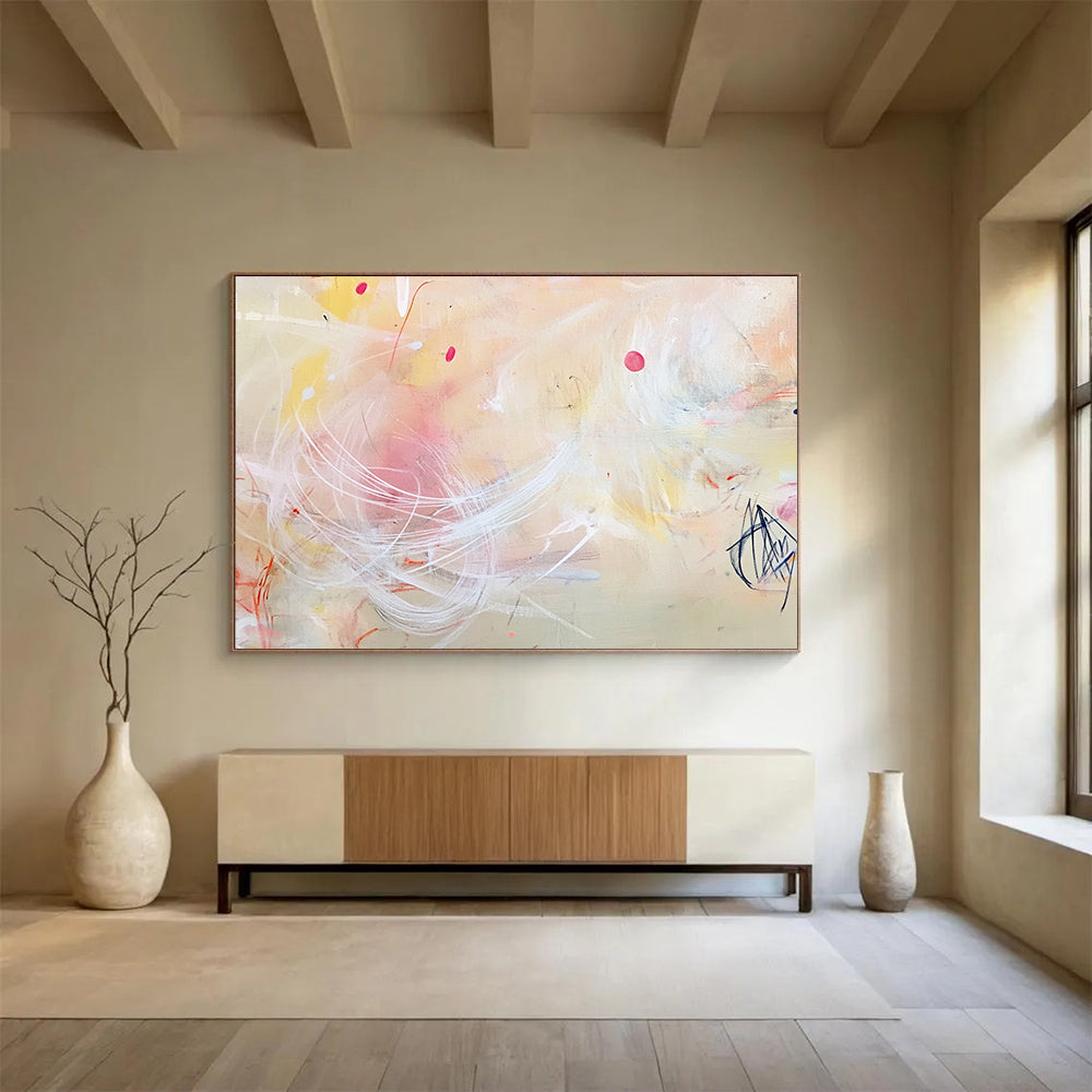 “Pastel Whimsy” - Pink, Yellow, White, Delicate Strokes - Abstract Watercolor - Inspired Acrylic Painting HB1547