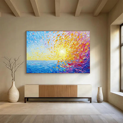 “Textured Sunset Sea” - Colorful, Textured, Sea, Sunset Painting On Canvas HB0750