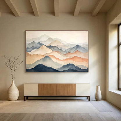 “Pastel Mountain Range” - Beige, Gray, Blue, Brown - Minimalist Mountain Watercolor - Watercolor Painting HB1333