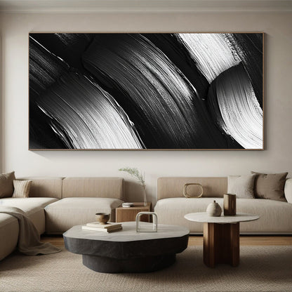 Black and White Textured Brushstrokes "Monochrome Rhythm" Painting On Canvas HB311