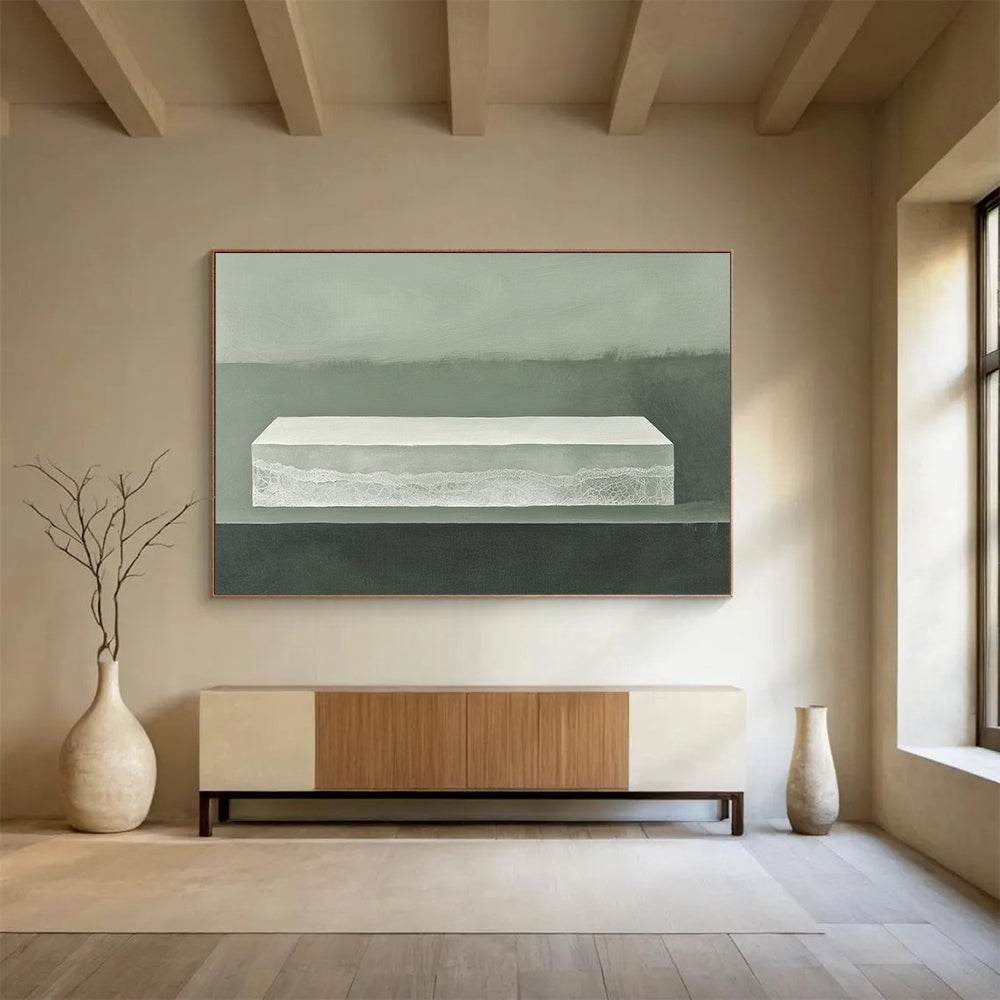 “Minimalist White Box with Lace” - White, Gray, Textured, Still Life Painting On Canvas HB0773