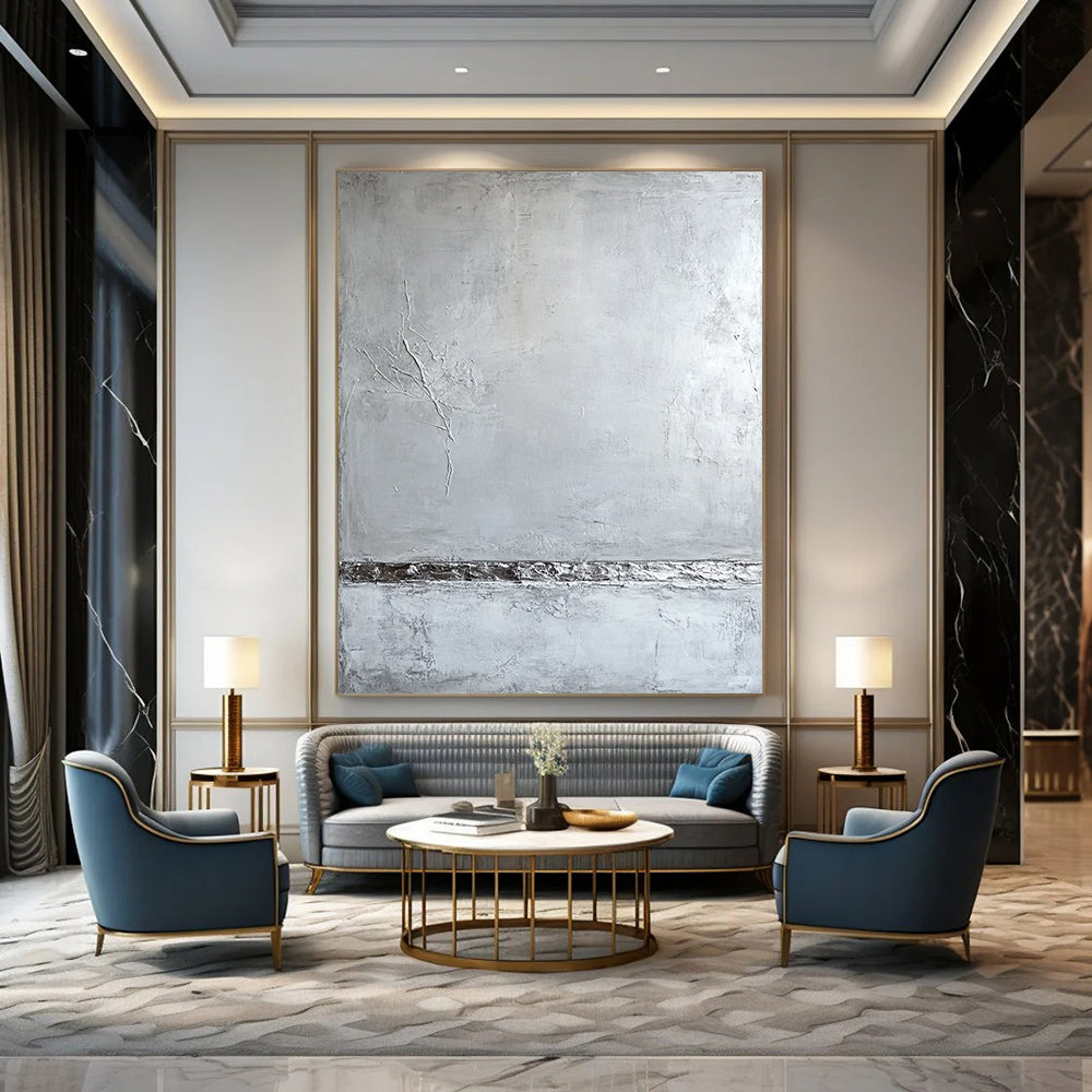 Contemporary abstract artwork featuring a textured grey plaster wall in soothing neutral tones inspired by Aron Demisier's minimalist style. DLZ0601