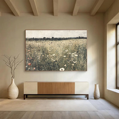 “Wildflower Meadow” - Earthy Tones, Pinks, Whites, Realistic Wildflower Field - Oil Painting HB1764