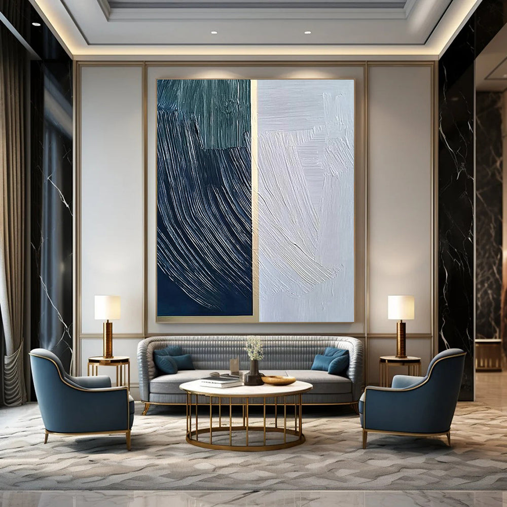 Contemporary hand-painted abstract artwork featuring vibrant colors and dynamic shapes creating an immersive visual experience for modern spaces. DLZ1763