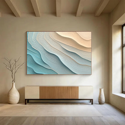 “Light Blue - Beige Textured Wavy Layers” - Abstract Textural Painting On Canvas HB0513