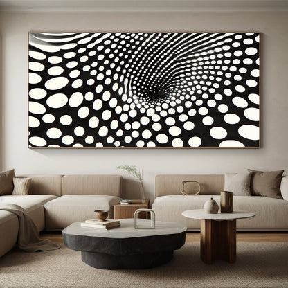 Black and White Dot Vortex "Optical Twist" Painting On Canvas HB254