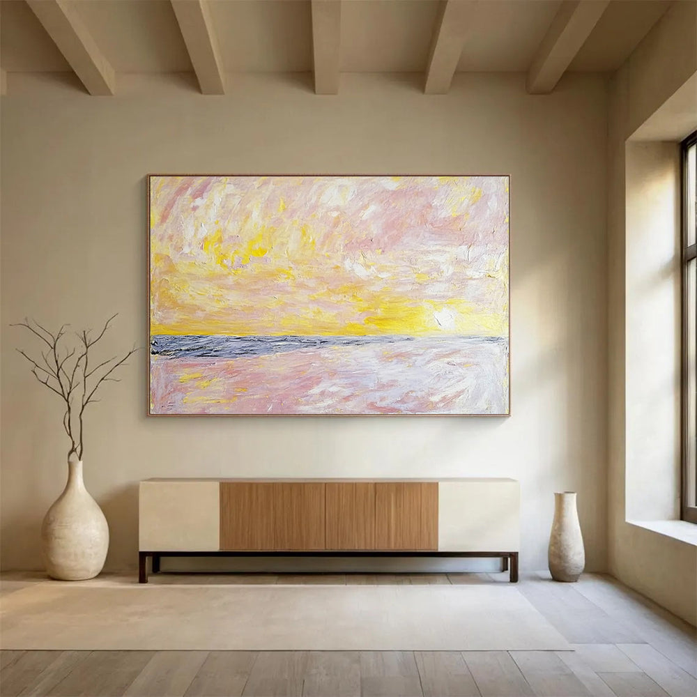 “Pastel Sunrise Beach” - Pink, Yellow, Purple, Abstract Dawn - Impressionist Acrylic Painting HB1509