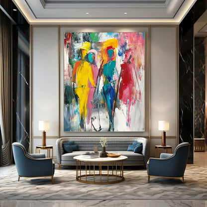Vibrant contemporary hand-painted abstract art featuring dynamic composition thick brush strokes and emotional expressionism against a light background. DLZ0618
