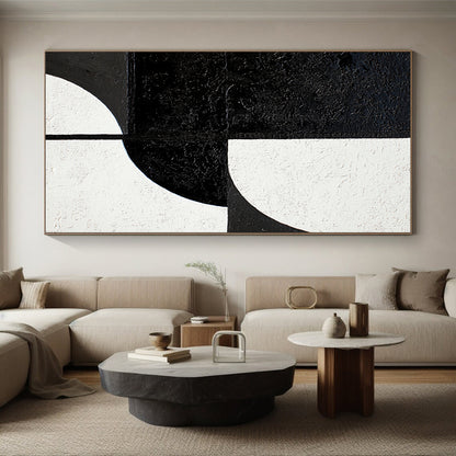 Black & White Geometric Shapes - “Minimalist Form Fusion” Painting On Canvas HB228