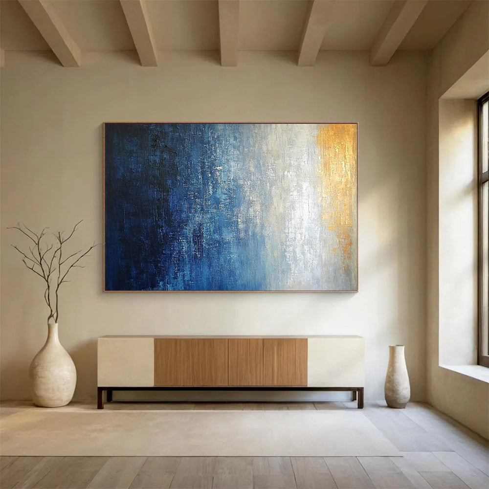 “Blue - Gold Gradient Abstract” - Blue, Gold with Smooth Gradient - Painting On Canvas HB1390