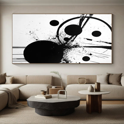Black Circle, Dots & Lines - “Structured Ink Chaos” Painting On Canvas HB237