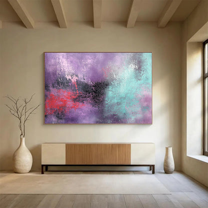 “Purple - Teal Abstract Blend” - Purple, Teal, Red, Black with Blended Textures - Abstract Acrylic HB1363