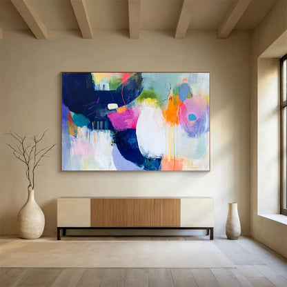 “Vibrant Color Collage” - Pink, Purple, Orange, Blue, Abstract Shapes - Modernist Collage - Inspired Acrylic Painting HB1551