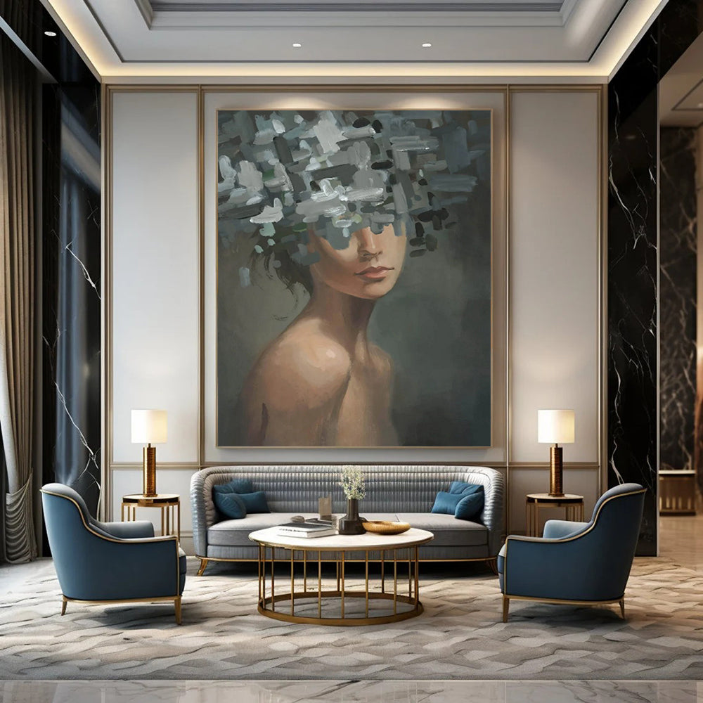 Large Custom Abstract Paintings: Textured Details for Bedroom & Bar DTP328