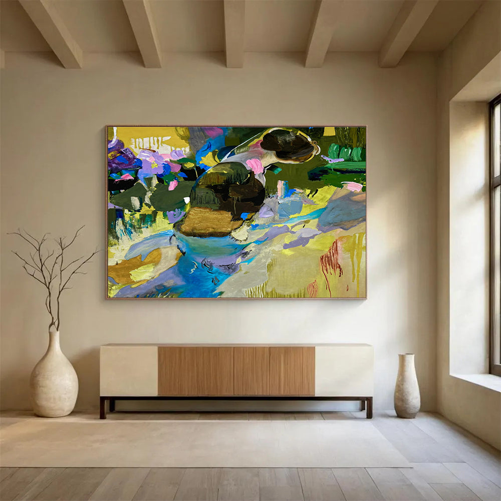 Serene Large Abstract Mural with Soothing Textured Gradients for Bedroom & Hallway DKH923