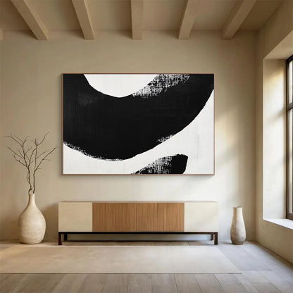 Bold Black Curved Shapes - Expressive Abstract Painting On Canvas HB0460