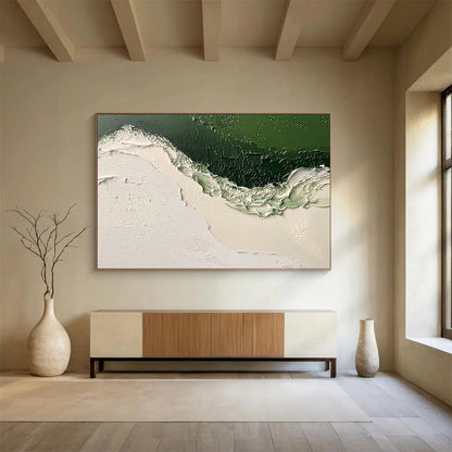 “Textured Green and White Abstract” - Green, White, Thick Textures Painting On Canvas HB0890