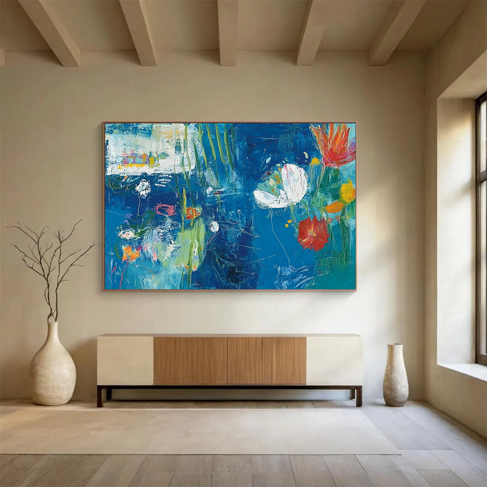 “Blue Floral Abstract” - Blue, Colorful Flowers, Abstract Garden HB1128