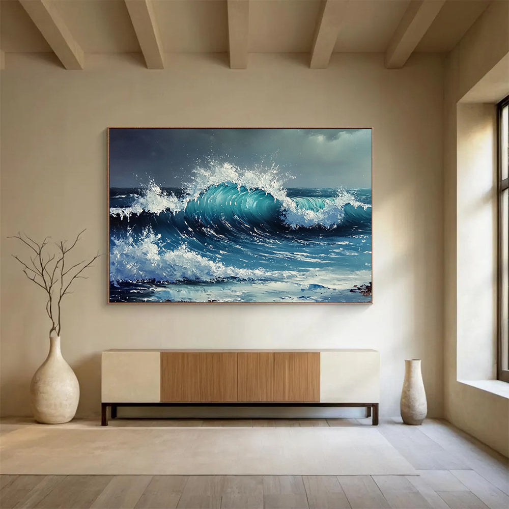 “Crashing Blue Wave” - Vivid blue wave, white foam, Dynamic Seascape Painting On Canvas HB0584