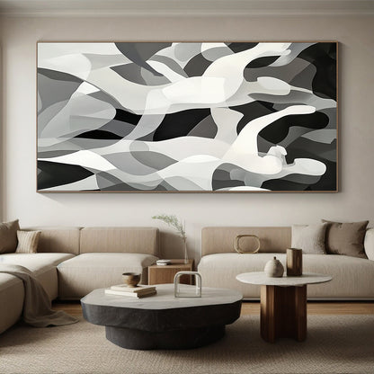 Black, White, Gray, Dancing Figures "Gilded Dance" Abstract Cubist - Inspired Painting On Canvas HB146
