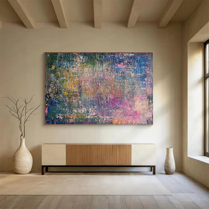 “Textured Color Mosaic” - Rich greens, pinks, blues, Textural Abstract Painting On Canvas HB0574