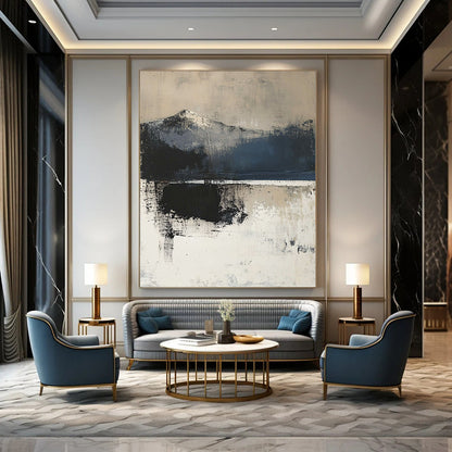 Contemporary hand-painted abstract art showcasing textured layers depicting the land-sea horizon in moody neutral tones for a tranquil ambiance. DLZ1042
