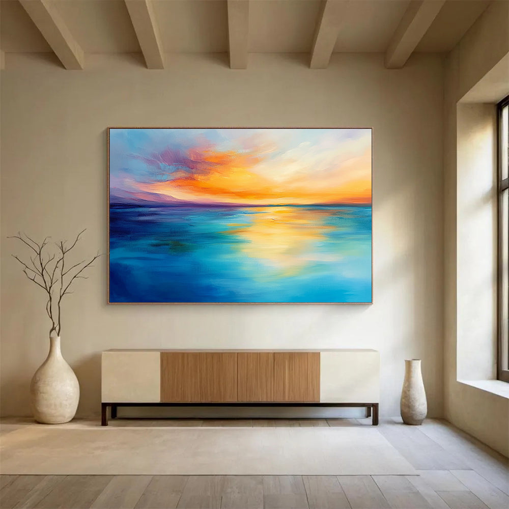 “Soft Sunset Horizons” - Pastel Pinks, Oranges, Yellows, Blues, Dreamy Ocean Sunset - Impasto Oil Painting HB1754