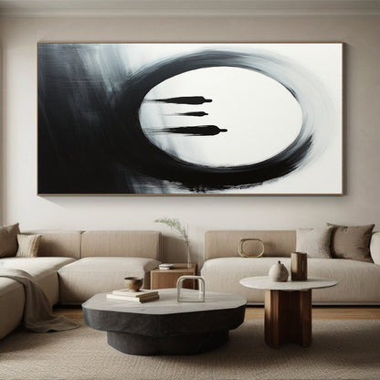 Black, White, Gray, Silhouetted Figures "Gilded Void" Abstract Surrealist Painting On Canvas HB145