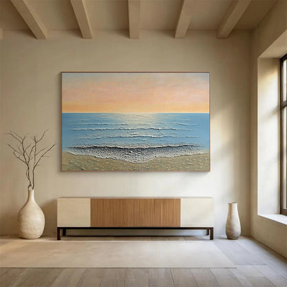 “Textured Beach Sunset” - Oranges, Pinks, Blues, Textured Beach - Impasto Oil Painting HB1604