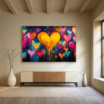 “Dripping Hearts of Love” - Multicolor, Hearts, Dripping Paint Painting On Canvas HB0744