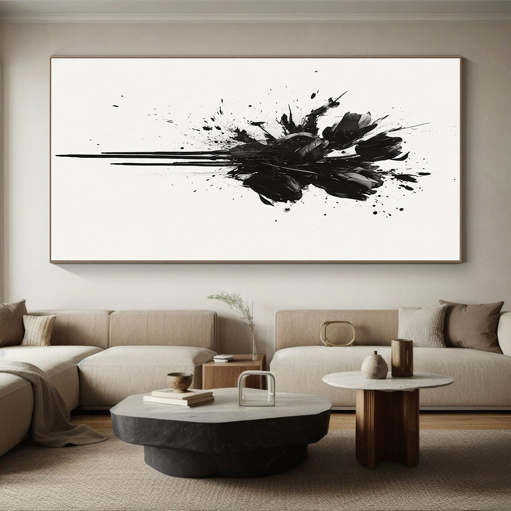 Black and White Splattered Flowers "Dramatic Blooms" Painting On Canvas HB299