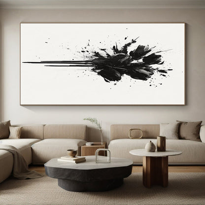 Black and White Splattered Flowers "Dramatic Blooms" Painting On Canvas HB299