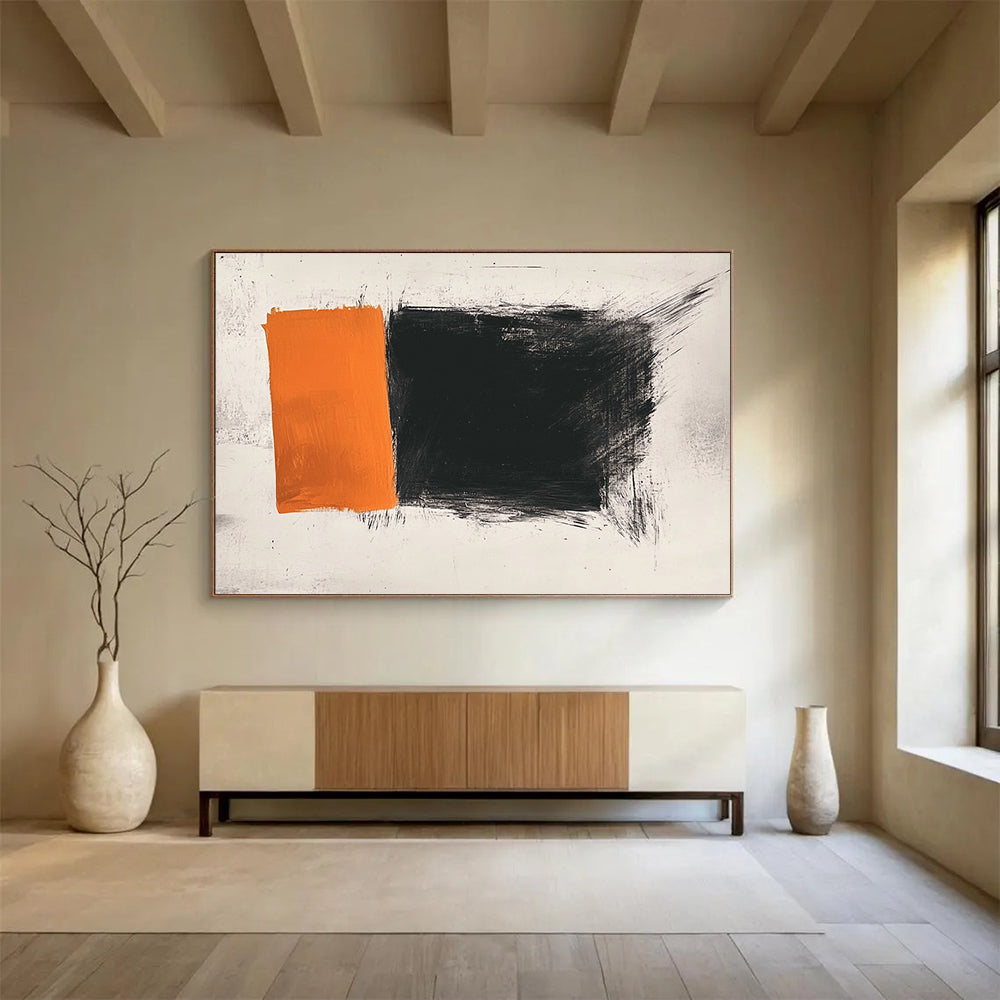 Textured Orange and Black Blocks - Impasto Color - Field Painting On Canvas HB0462