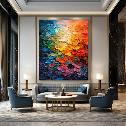 Tall - Standing Vertical Hand - Painted Custom Abstract Canvas (with Three - Dimensional Textures) for Office and Entryway DKH1555