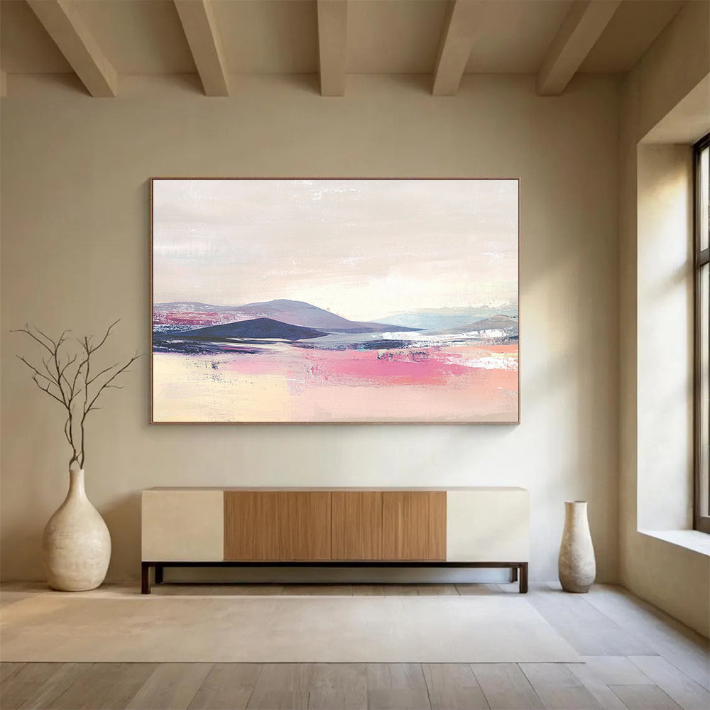 “Pastel Mountainscape” - Pink, Purple, Blue, Softly Painted Hills and Sky Painting On Canvas HB0940