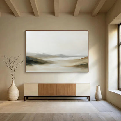 “Muted Tonal Landscape” - Beige, Gray, Brown, Softly Blended Natural Scene - Acrylic Painting HB1656