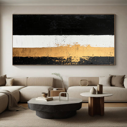 Black, White, Gold, Vertical Stripes "Timeless Contrast" Abstract Painting On Canvas HB038