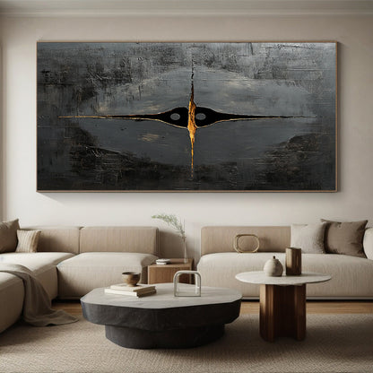 Black, Gray and Gold Geometric Cross "Mystic Compass" Painting On Canvas HB361