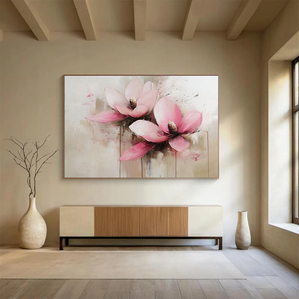 “Pink White Gray Floral Softness” - Pink, white, gray, beige; Soft abstract floral painting HB1295