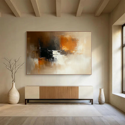 “Warm Brown - Black Textures” - Brown, Black, White, Textured Layers - Abstract Impasto Acrylic Painting HB1524