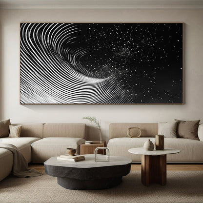 Black & White Swirling Lines & Dots - “Celestial Ink Vortex” Painting On Canvas HB227