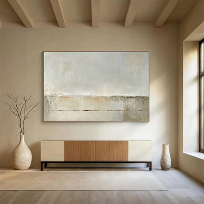 Light Gray and Beige Minimalist - “Serene Horizon” Painting On Canvas HB1449