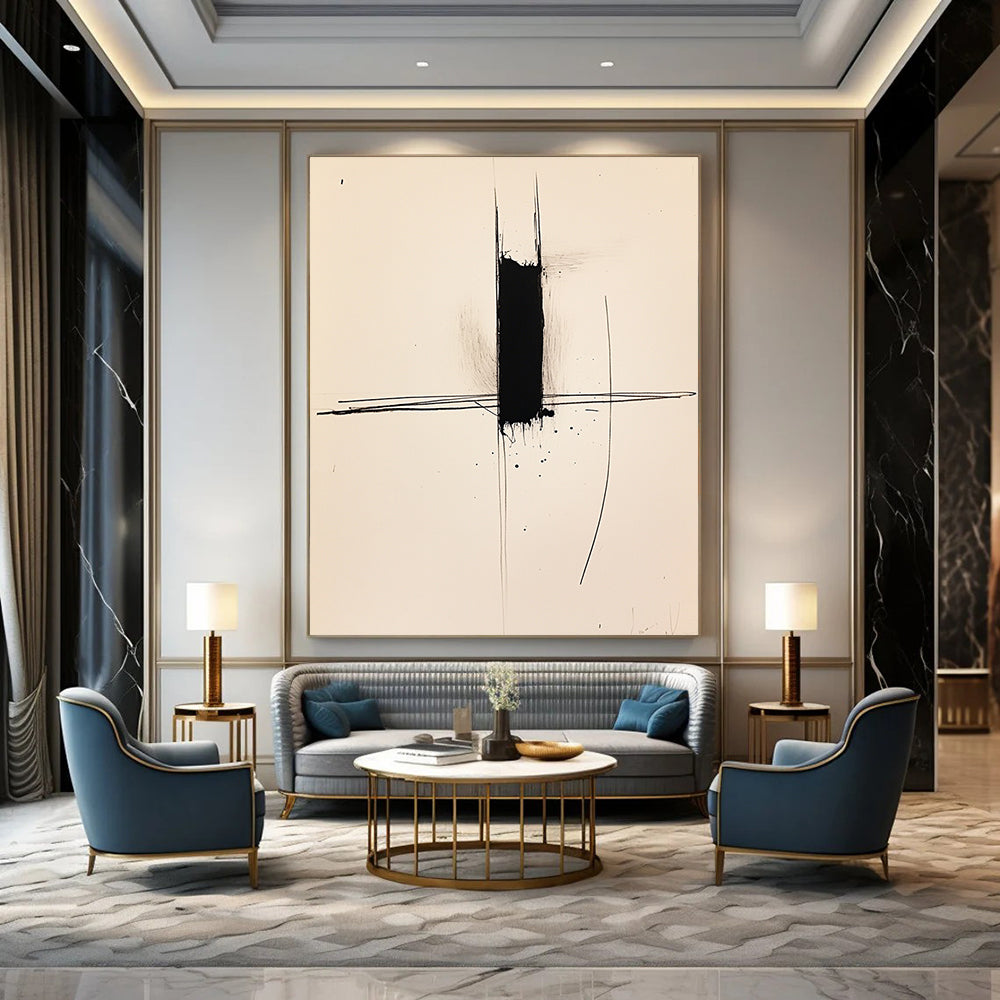 Contemporary abstract art featuring a single black line on white paper captures minimalist elegance and expressive simplicity. Perfect for modern decor. DLZ1585