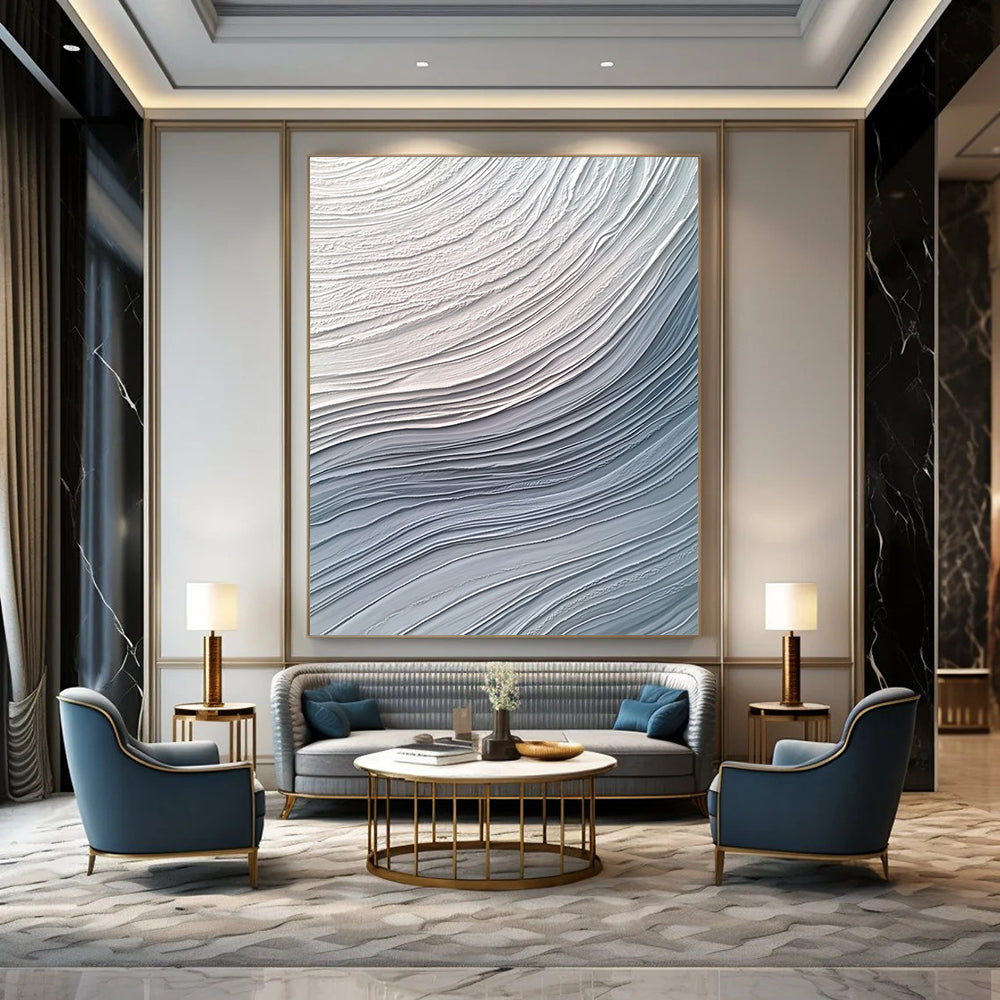 Large contemporary hand-painted abstract artwork featuring smooth curves and intricate patterns that exude calm energy and depth. DLZ1218