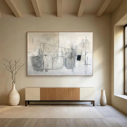 “Minimalist Sketches” - Gray, Black, White, Abstract Line Drawings Painting On Canvas HB1041