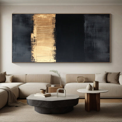 Black, Gold, Gray, Textured Stripes "Gilded Grunge" Abstract Expressionist Painting On Canvas HB114