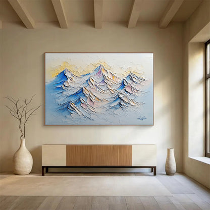 “Textured Mountain Peaks” - Blue, Purple, White, Yellow - Impasto Mountain Landscape - Acrylic Painting HB1316