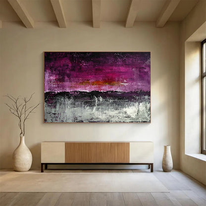 “Vibrant Purple and Gray Abstract” - Purple, Gray, Textured Layers, Abstract Expressionism Painting On Canvas HB0900